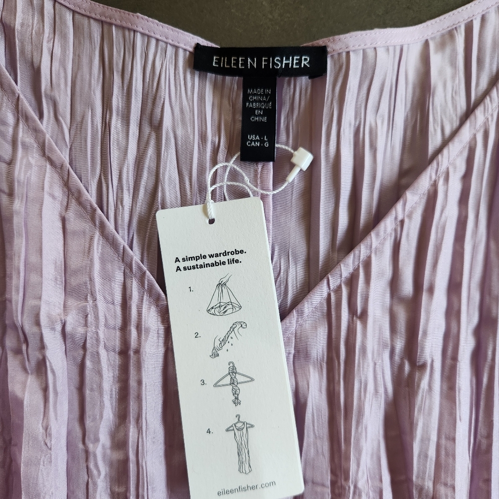 Eileen Fisher Crushed Silk Midi Dress Size Large NWT $328 Minimalist Quiet Lux - Picture 5 of 9